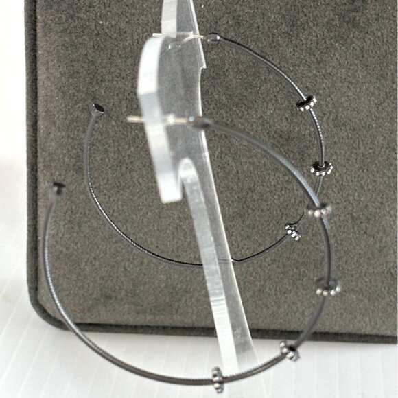 Black Gunmetal-Tone Hoop Earrings With Decorative Beads & Crystals 2-Inch Diamet - Picture 4 of 4